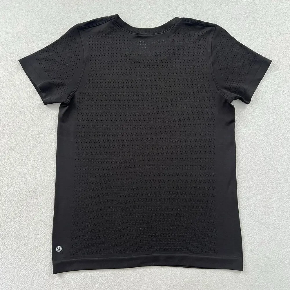 Lululemon Women Black Seamless Crew Neck Breeze By Short Sleeve Squad Shirt 6